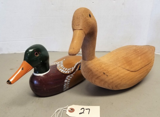 Pair of Hand Carved Duck Decoys W/ Glass Eyes