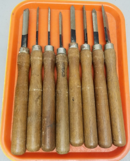 8 Early Wooden Handled Lathe Tools