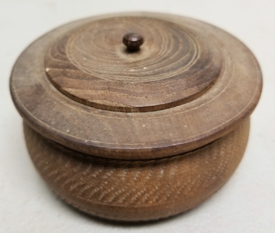 Small Decorated Wooden Snuff or Powder Box