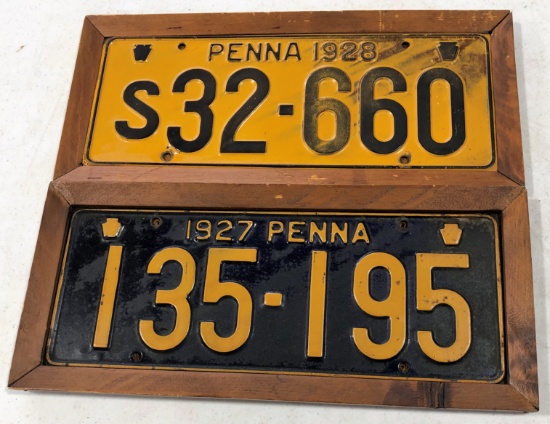 1927 & 1928 Framed PA License Plates