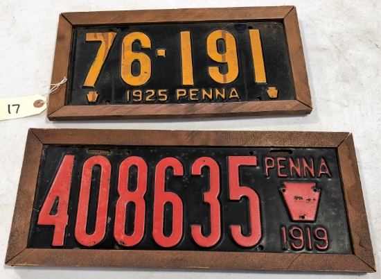 1919 & 1925 Framed PA License Plates