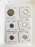 Proof Dimes (5) and Barber Half Dollar