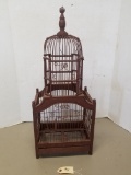 VINTAGE RED PAINTED WOOD BIRD CAGE,