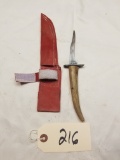 Camo antler handled fixed blade knife