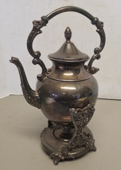 Vintage Silver on Copper tilting tea pot w/ warmer,