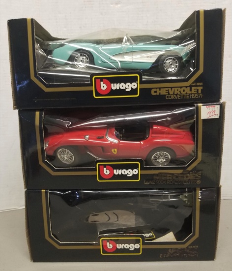 3 Burago Die Cast model cars,