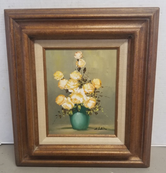 Yellow Roses Oil on Canvas signed A. Julia