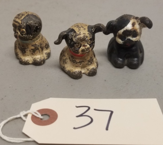 3 Miniature Cast Iron Puppy Dogs,