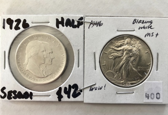 Sesquicentennial half, walking liberty half,