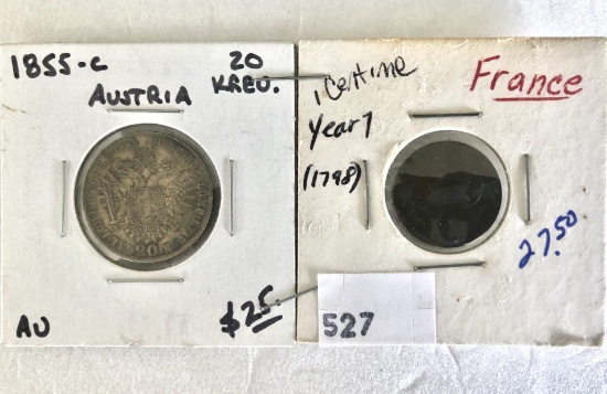 Austria, France coins,