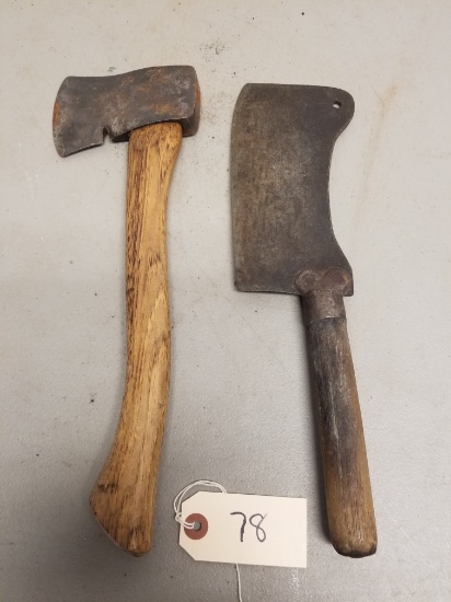 Early Hand Forged Meat Cleaver & Plumb Box Scouts Axe,