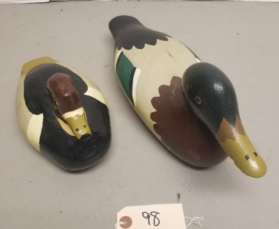 2-Wooden Hand Carved & Painted Duck Decoys