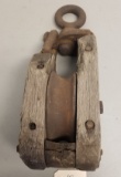 Large Early Primitive Rope Pulley,