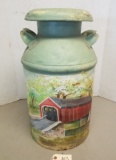 Large Primitive Hand Painted Milk Can with Lid