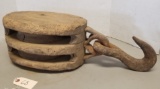 Large Primitive Wooden Pulley,