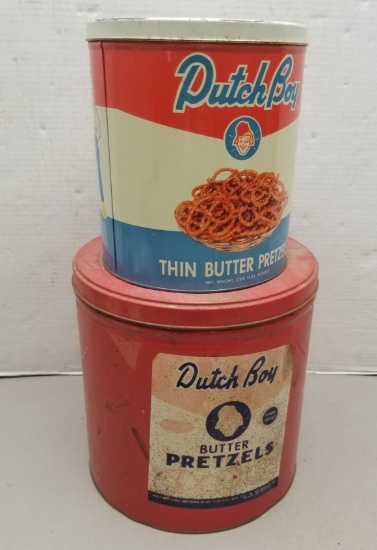 2 Vintage Dutch Boy Pretzel Tins