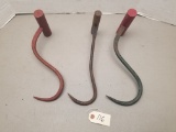 3-Early Large Wooden Hay Hooks