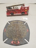 Cast Iron Fire Plaque & Fire Truck Door Stop