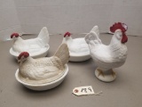 4 - Vintage Milk Glass Nesting Hens