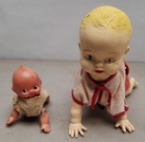2 - Antique Wind Up Crawling Baby Dolls