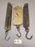 (3) Antique Brass Chatillon Hanging Spring Scales