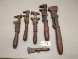 (6) Early Wooden Handled Monkey Wrenches