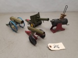 (4) Vintage Tin Toy Cannons