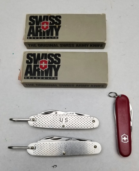 3 - Swiss Army Knives & 2 - U.S. Folding Knives