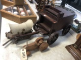 2 Wooden Wagons & 1 Wooden Tractor