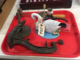 Tray Lot with Cast Swan Doorstop & More