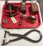 Tray Lot with Cast Toys, Beam Hook & More