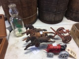 Cast Tractor, Three Horse Hitch, Cart & Bottle