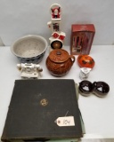 Assorted Antique Glassware and Record Books