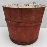 Primitive Wooden Red Painted Sap Bucket