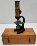 Vintage German Made Microscope in Wooden Case