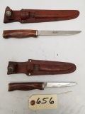 (2) Sharp Fixed Blade Wooden Handled Knives