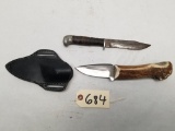 Gerber Bone Handle Knife & Unmarked Fixed Blade