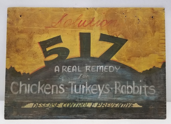 Primitive Wooden Poultry And Rabbit Remedy Sign