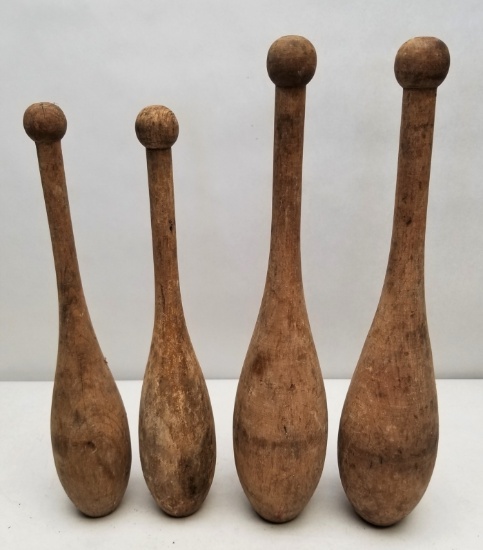 (4) Primitive Wooden Juggling Clubs