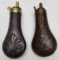 (2) Early Embossed Matching Brass Powder Flasks