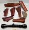 7 Used Leather Holsters & Tasco Pronghorn Rifle Scope