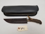 Early H. Huber Marked Antler Handle Bowie Knife