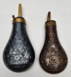 (2) Early Embossed Powder Flasks