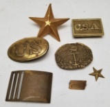 Vintage Brass Military Buckle and Pins