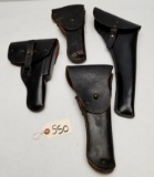 4 Large Vintage Black Leather Pistol Holsters