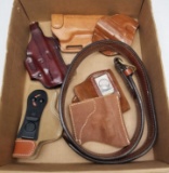 (6) Brown Leather Assorted Pistol Holsters & Belt