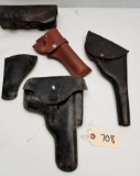 (5) Vintage Leather Pistol Holsters And Ammo Pouch