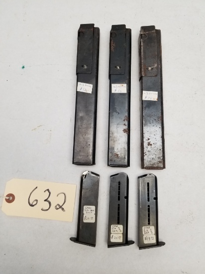 (3) Used M3 Grease & (3) Star 9mm Pistol Mags