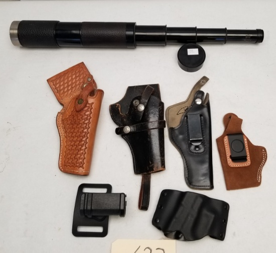 Assorted Used Pistol Holsters &Busch 35x Telescope