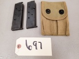 (2) 1911 .45 ACP Pistol Magazines with WW2 Pouch